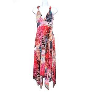 Vintage Nani Kai Hawaii Asymmetric Floral Abstract Maxi Dress Size S